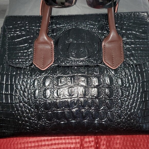 Neiman Marcus Croc Embossed PU Leather Reverie Bag - Picture 2 of 4